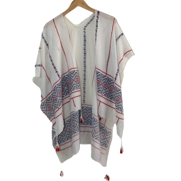 Aztec trim tassel cover up kaftan poncho - Picture 1 of 9